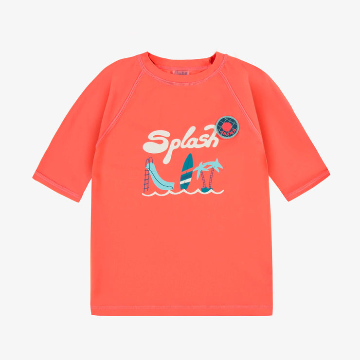 T-shirt de bain orange avec illustration estivale, enfant || Orange swim t-shirt with summer illustration, child