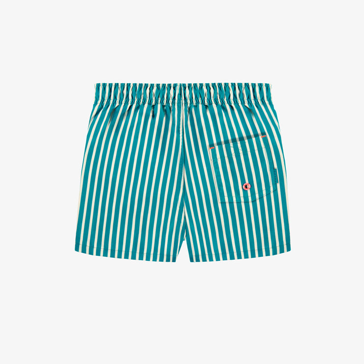 Short de bain bleu à rayures blanches, enfant || Blue swim shorts with white stripes, child