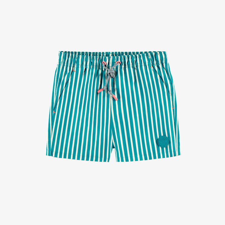 Short de bain bleu à rayures blanches, enfant || Blue swim shorts with white stripes, child