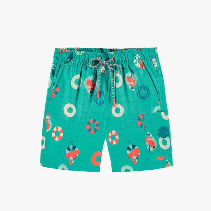 Bermuda de bain bleu à motifs de flamants, enfant || Blue swim bermuda shorts with flamingo all over print, child