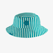 Chapeau de soleil bleu à rayures réversible à motifs, enfant || Blue striped sun hat, reversible with all over print, child