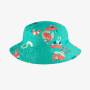 Chapeau de soleil bleu à rayures réversible à motifs, enfant || Blue striped sun hat, reversible with all over print, child