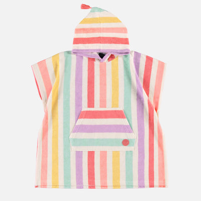 Poncho de plage crème à rayures colorées, enfant  || Cream beach poncho with colorful stripes, child