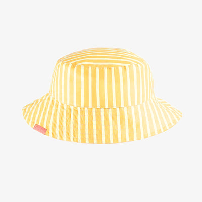 Chapeau de soleil rose réversible jaune et blanc à rayures, enfant || Pink sun hat reversible yellow and white stripes, child