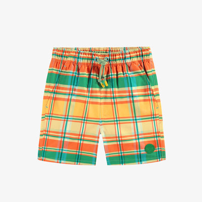 Bermuda de bain à carreaux, enfant || Plaid swim shorts, child