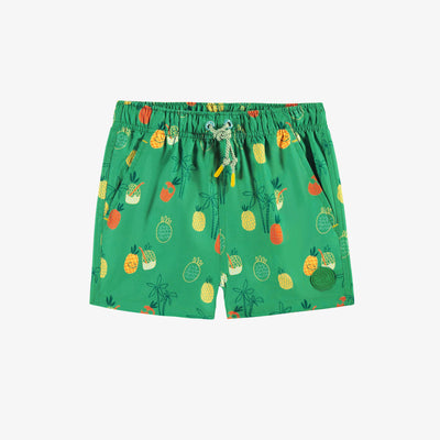 Short de bain vert à motifs, enfant || Green swim shorts with all over print, child