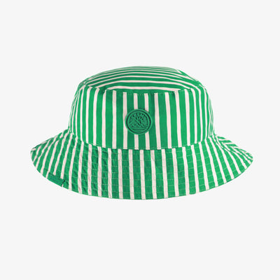 Chapeau de soleil réversible vert à rayures, enfant || Reversible green striped sun hat, child