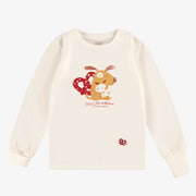 Pyjama crème et rouge à motifs Saint-Valentin enfant||Cream and red Valentine's Day pyjamas with all over print and illustration, child