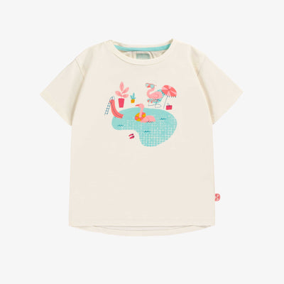 T-shirt crème en jersey extensible avec illustration, enfant || Cream t-shirt in stretch jersey with print, child