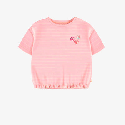 T-shirt rose en jersey extensible à rayures, enfant || Pink t-shirt in stretch jersey with stripes, child