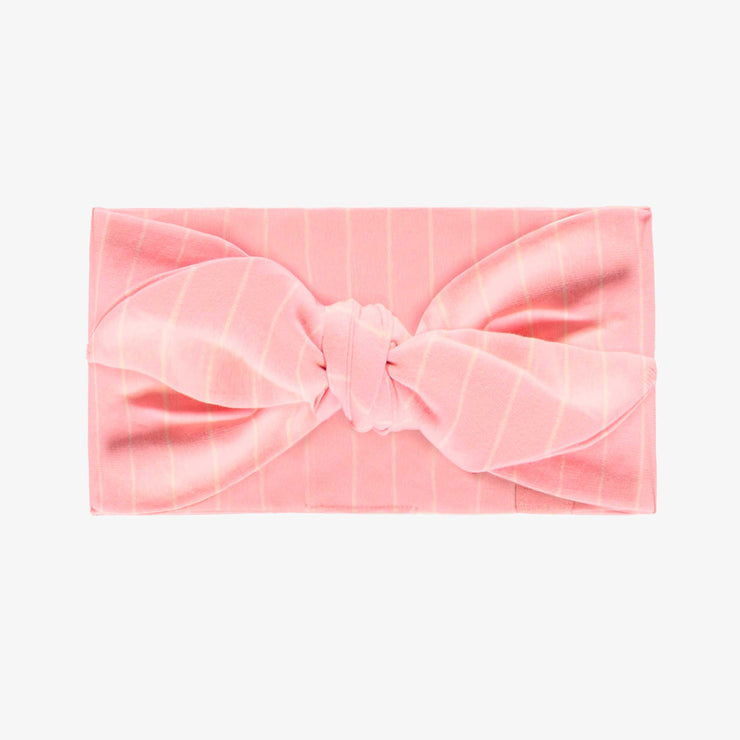 Bandeau rose à nouer en jersey extensible à rayures, enfant || Pink headband to tie in stretch jersey with stripes, child