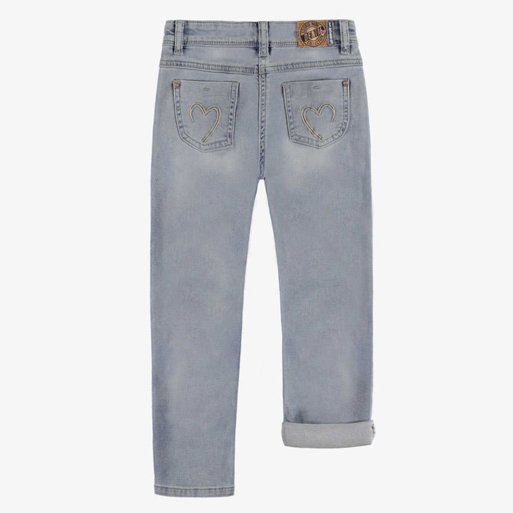 Pantalon en denim bleu pâle effet délavé avec broderies, enfant || Pale blue denim pants with faded effect and embroidery, child