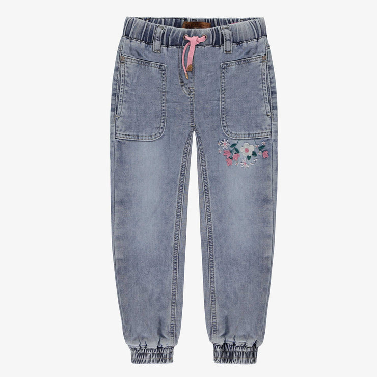 Medium blue denim pants with embroidery, child