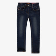 Dark blue denim pants with visible seams, child