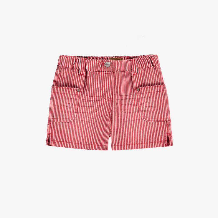 Red and white striped railroad denim shorts, child