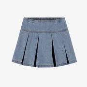 Light blue pleated short skirt in lightweight denim, child