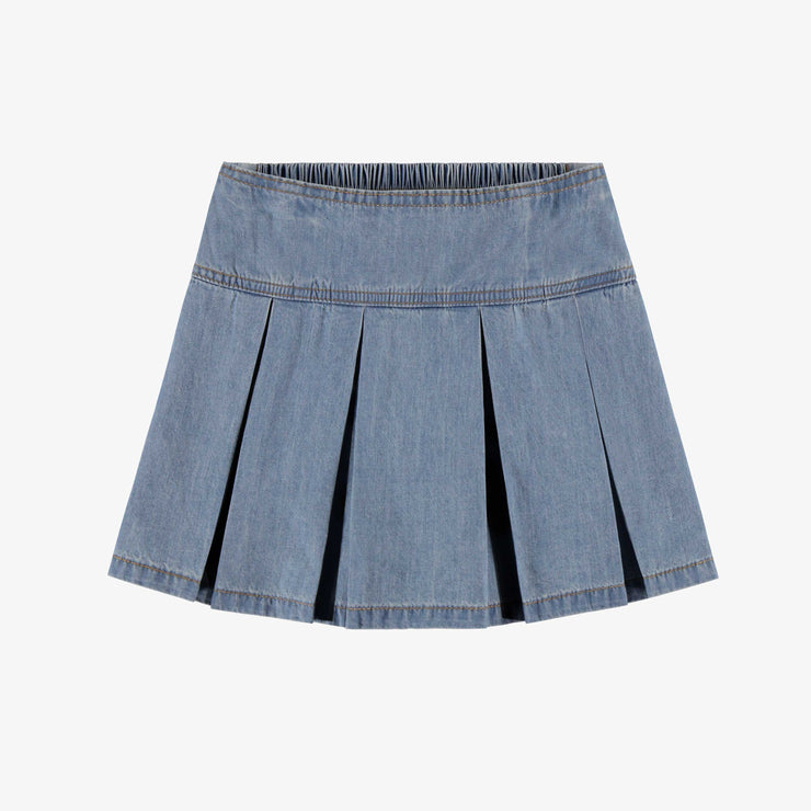 Light blue pleated short skirt in lightweight denim, child