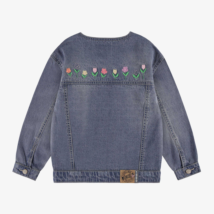 Medium blue lyocell denim jacket with embroidery, child