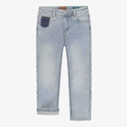 Jean bleu pâle avec poches contrastantes, enfant||Light blue jeans with contrasting pockets, child