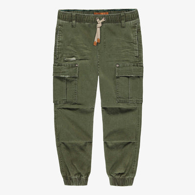 Green denim pants with cargo pockets, child