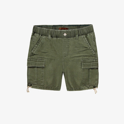 Green denim bermuda shorts with cargo pockets, child