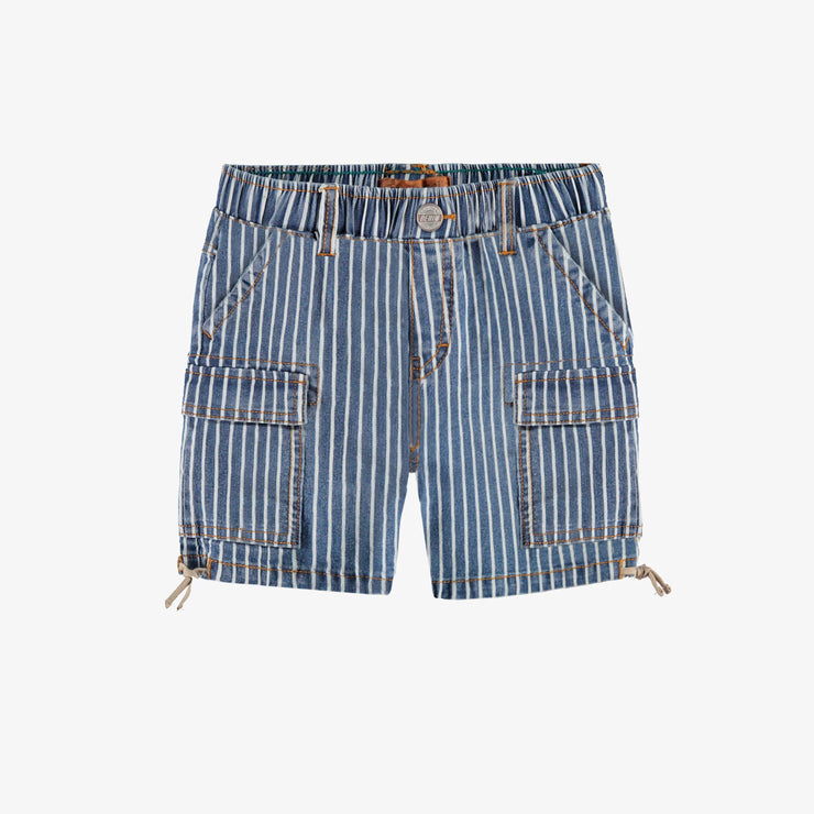 Bermuda en denim bleu à rayures, enfant || Blue striped denim bermuda shorts, child