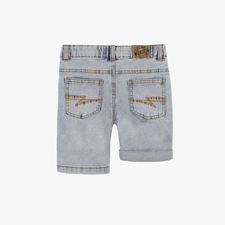 Bermuda en denim extensible bleu pâle effet usé, enfant || Pale blue bermuda shorts in stretch denim, child