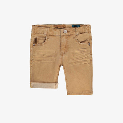 Bermuda jaune ocre en denim extensible à effet usé , enfant || Ochre yellow bermuda shorts in stretch denim with worn effect, child