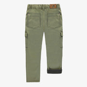 Pantalon vert olive de coupe régulière en denim extensible, enfant || Regular-fit olive green pants in stretch denim, child