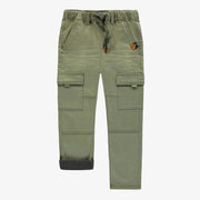 Pantalon vert olive de coupe régulière en denim extensible, enfant || Regular-fit olive green pants in stretch denim, child