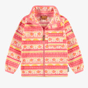 Veste de polar rose à motifs et col montant, enfant || Pink fleece vest with all over print and high collar, child