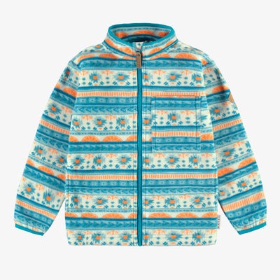 Veste de polar bleue à motifs et col montant, enfant || Blue fleece vest with all over print and high collar, child