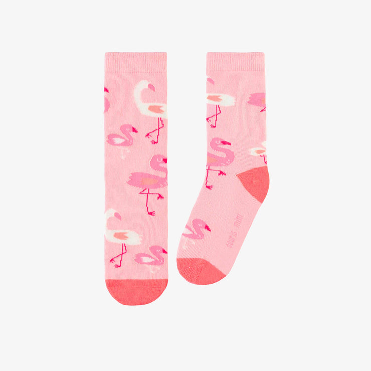 Chaussettes roses avec flamants, enfant || Pink socks with flamingo, child