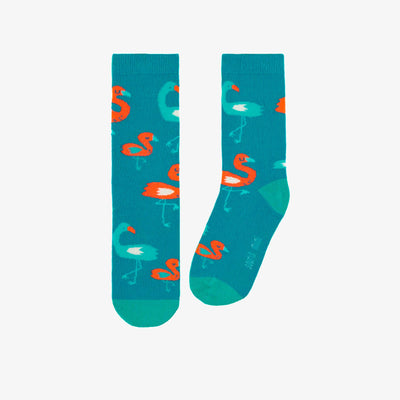 Chaussettes turquoise avec flamants, enfant || Turquoise socks with flamingo, child