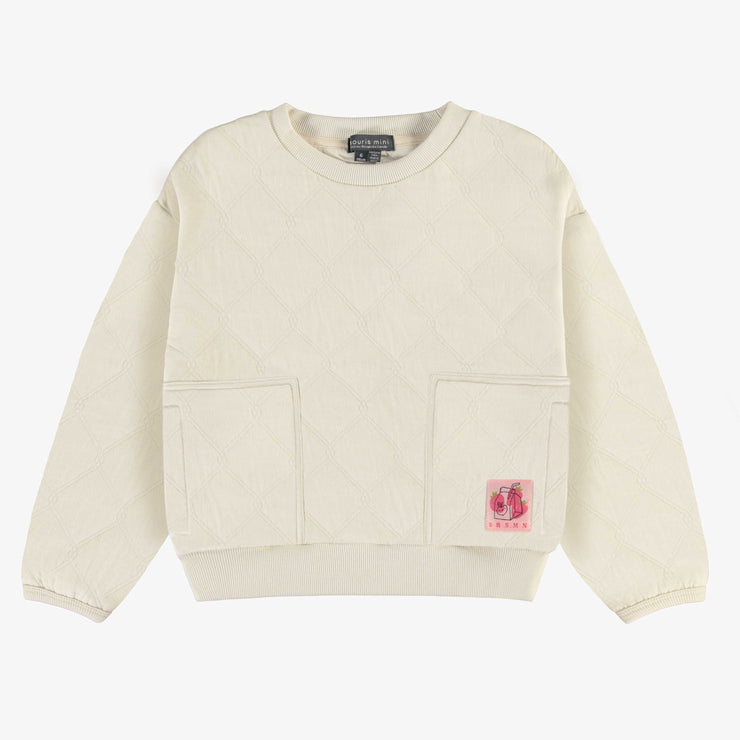 Chandail unisexe crème en jersey matelassé, enfant || Unisex cream quilted jersey sweater, child