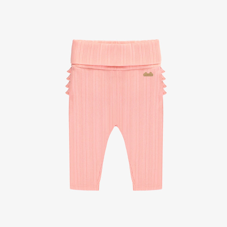 Legging rose en tricot côtelé irrégulier à volants, naissance || Pink legging in irregular rib knit with ruffles, newborn