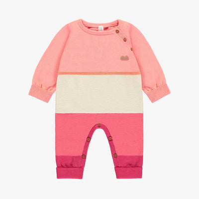 Une pièce rose et crème en maille, naissance || Pink and cream knit one-piece, newborn