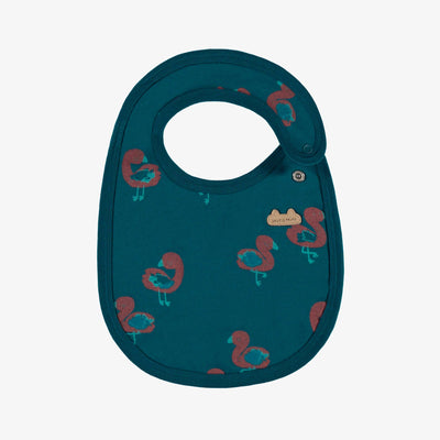 Bavoir turquoise en jersey à motifs de flamants, naissance || Turquoise bib in jersey with flamingo all over print, newborn