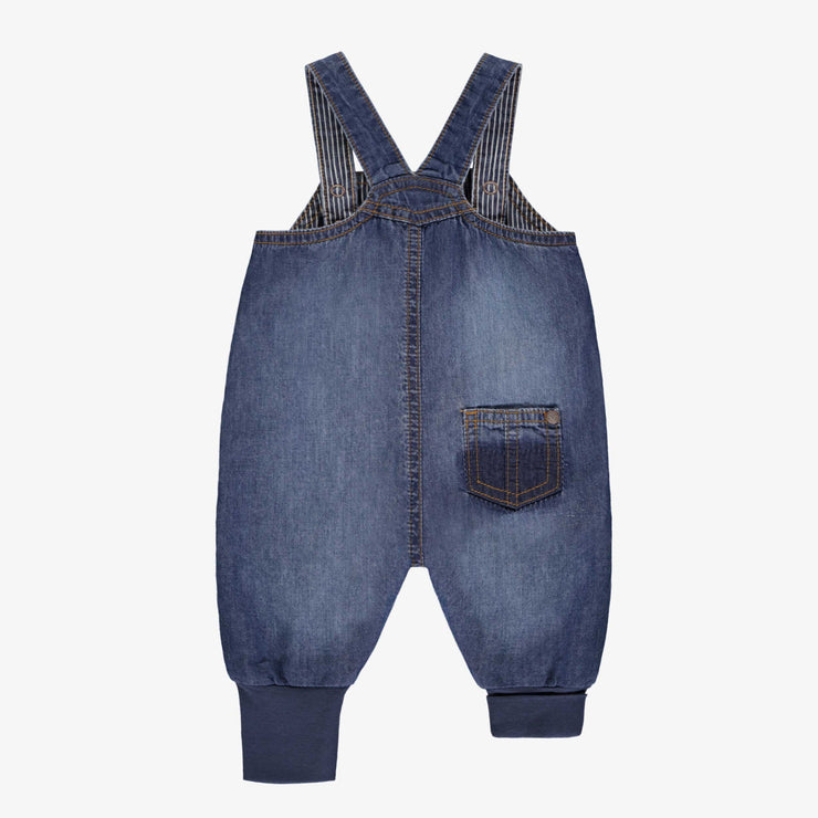 Salopette évolutive en denim bleu moyen à effet délavé, naissance || Medium blue evolutive denim overalls with faded effect, newborn