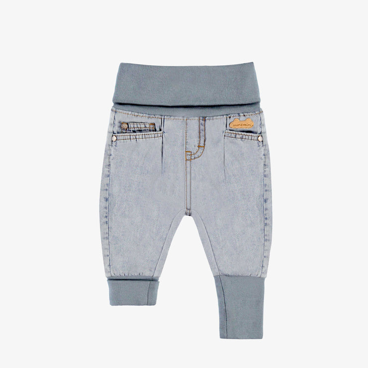 Pantalon évolutif en denim bleu pâle, naissance || Pale blue evolutive denim pants, newborn