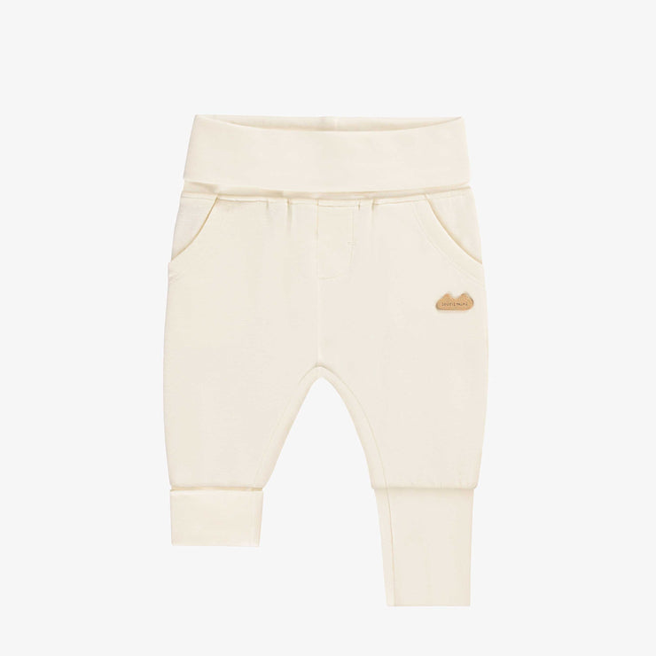 Pantalon évolutif crème en doux coton français, naissance || Cream evolutive pants in soft french cotton, newborn