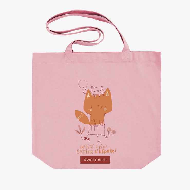 Sac réutilisable rose avec illustration au profit de la fibrose kystique || Pink reusable bag with illustration in support of cystic fibrosis