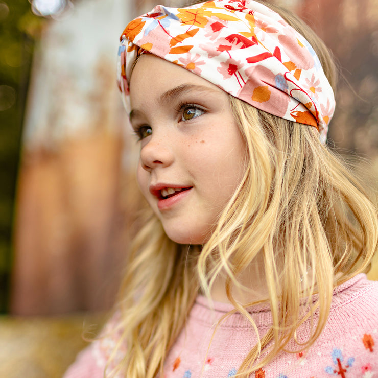 Bandeau crème à motifs floraux en viscose, enfant  || Cream headband with floral patterns in viscose, child