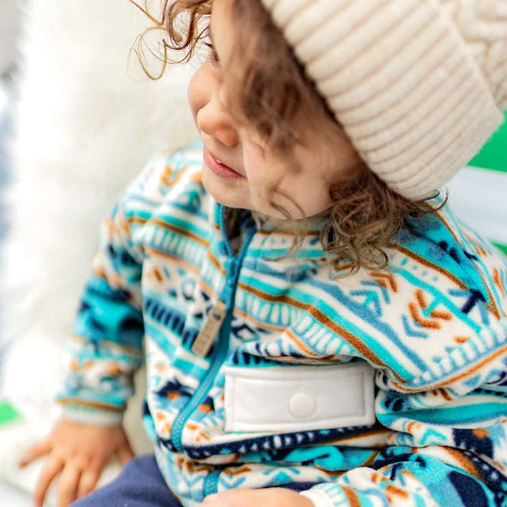 Veste en polar turquoise à motifs hivernaux, bébé