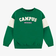 Chandail en coton ouaté brossé vert coupe ample , enfant || Green brushed french fleece loose-fitting sweater, child