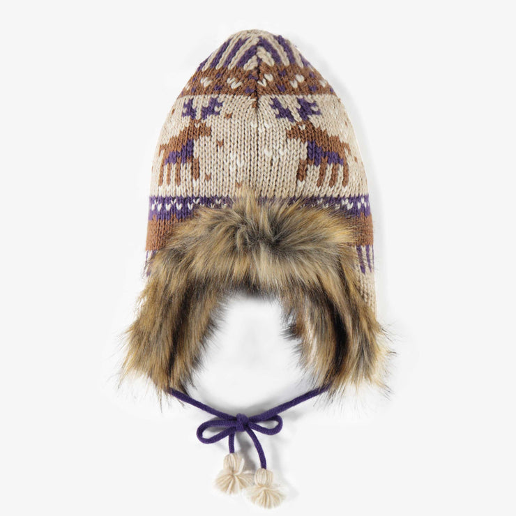 Tuque chapska mauve avec fausse fourrure, bébé || Purple chapska toque with faux fur, baby