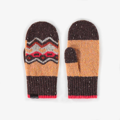 Mitaines de maille brunes en jacquard, enfant || Brown jacquard knitted mittens, child