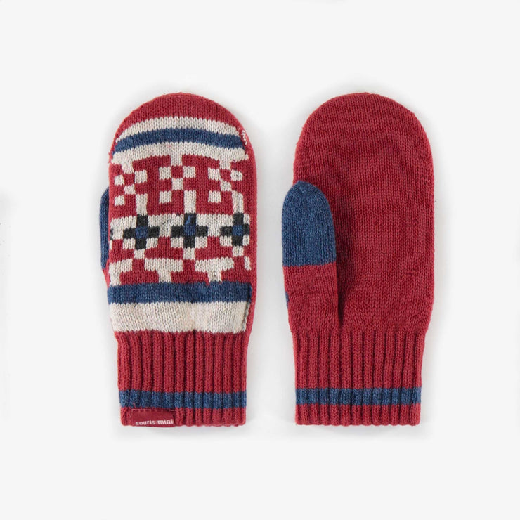 Mitaines de maille rouges en jacquard, enfant || Red jacquard knitted mittens, child