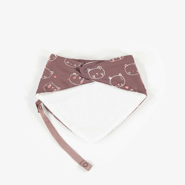 Bavoir-foulard brun à motifs en coton biologique, naissance || Brown bib scarf in organic cotton, newborn