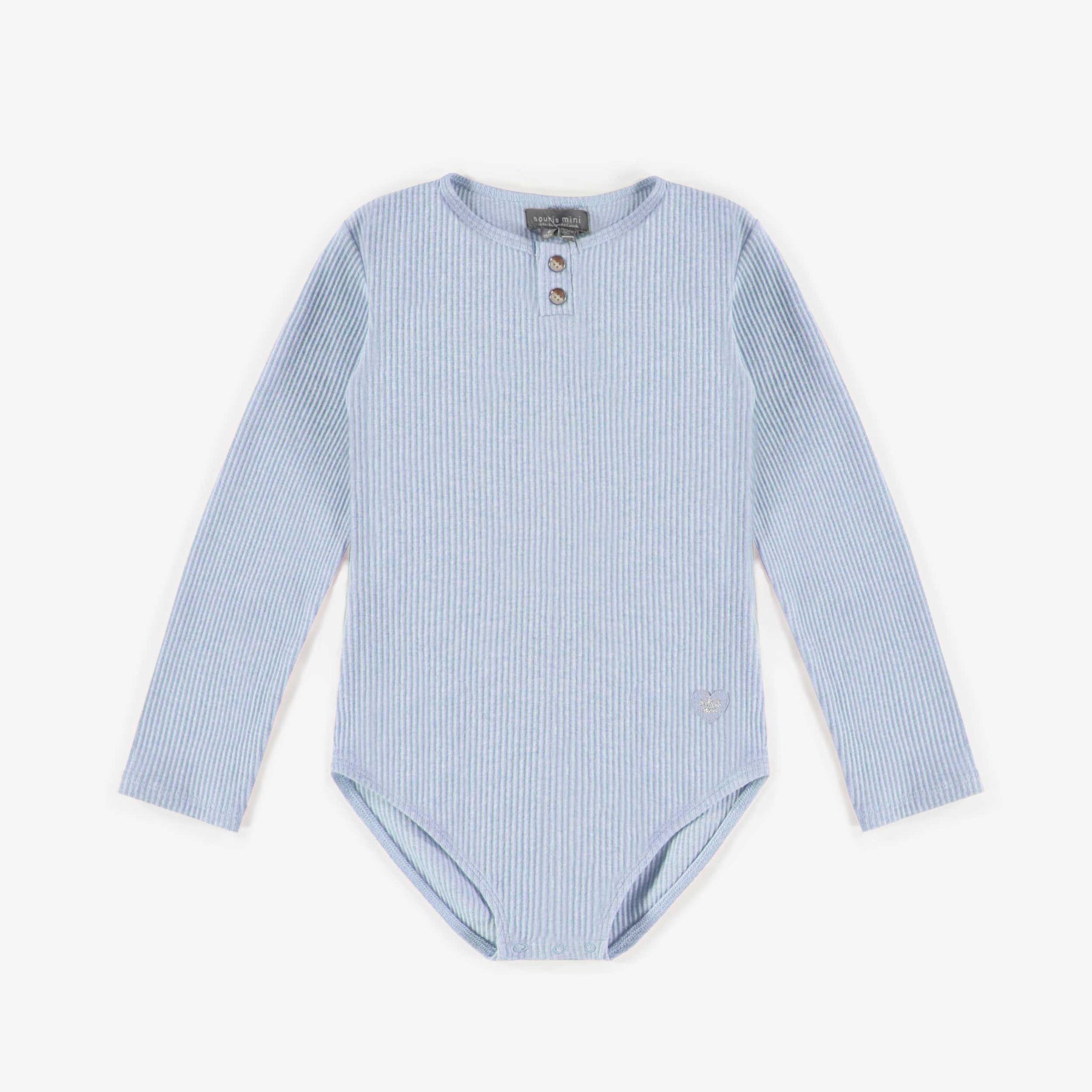 Blue henley collar bodysuit in irregular ribbed knit, child - Souris Mini –  Souris Mini